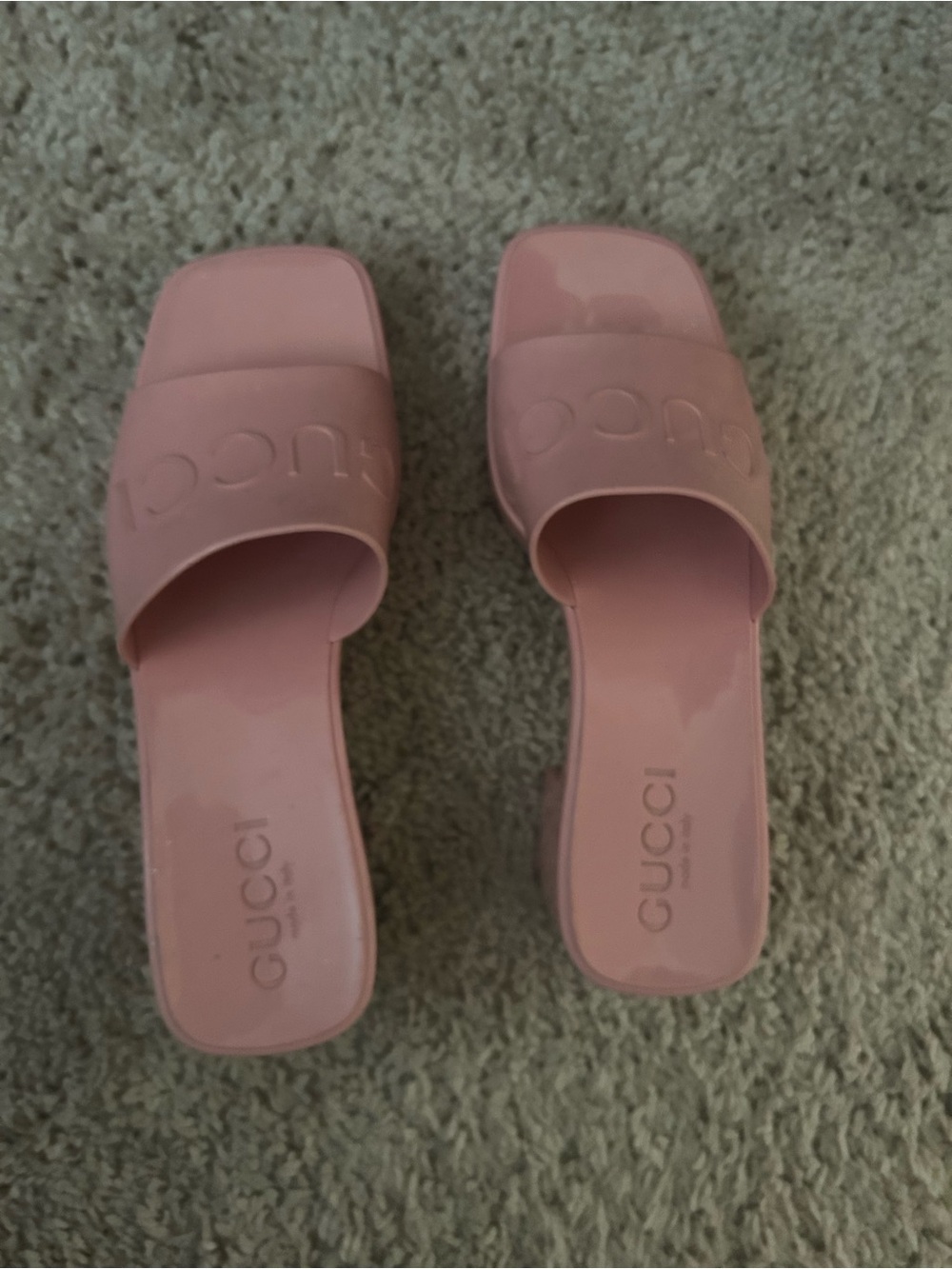 Gucci Blush Pink Square-Toe Slide Mules